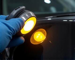 Technician inspecting car paint with a swirl finder light