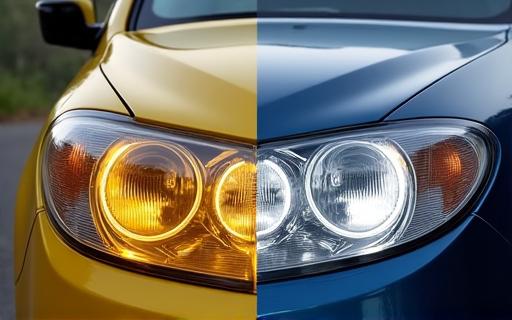Split view of a cloudy and a restored clear headlight